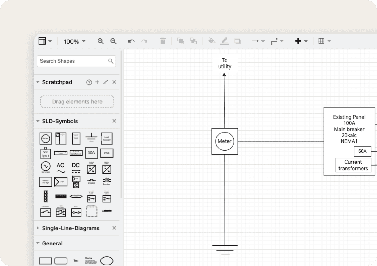 Kopperfield single line diagram drawing space